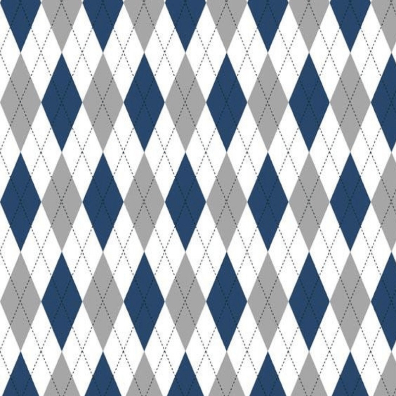 Tricoline estampado trapézio azul marinho e cinza 