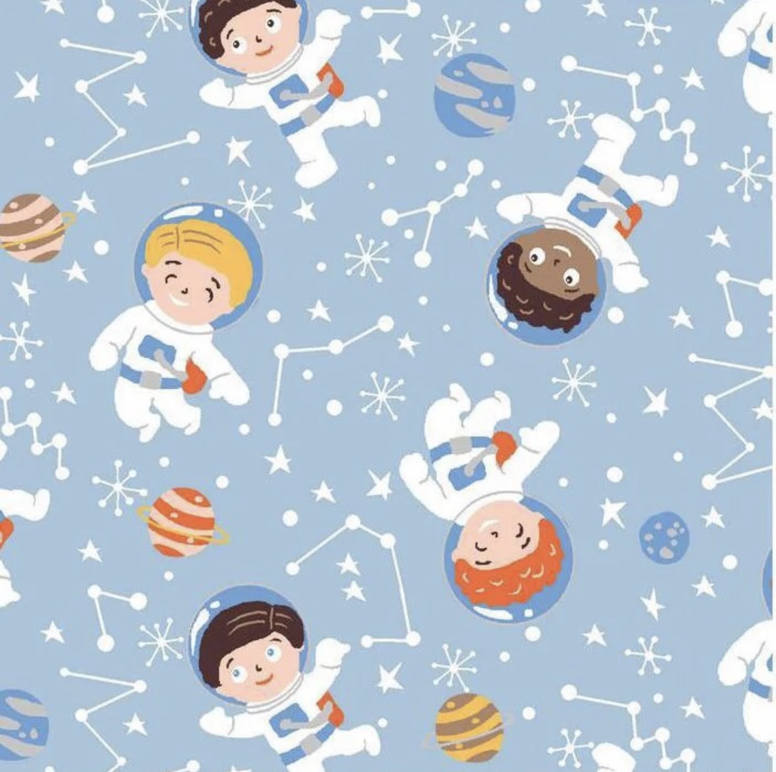 Tricoline estampado astronautas fundo azul claro 