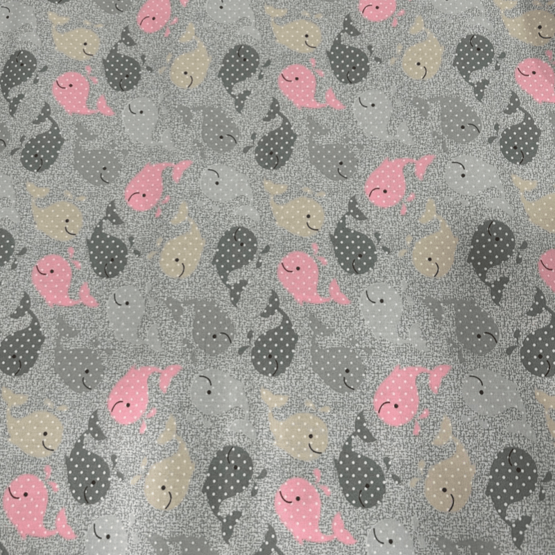 Tricoline estampado baleia fundo cinza 