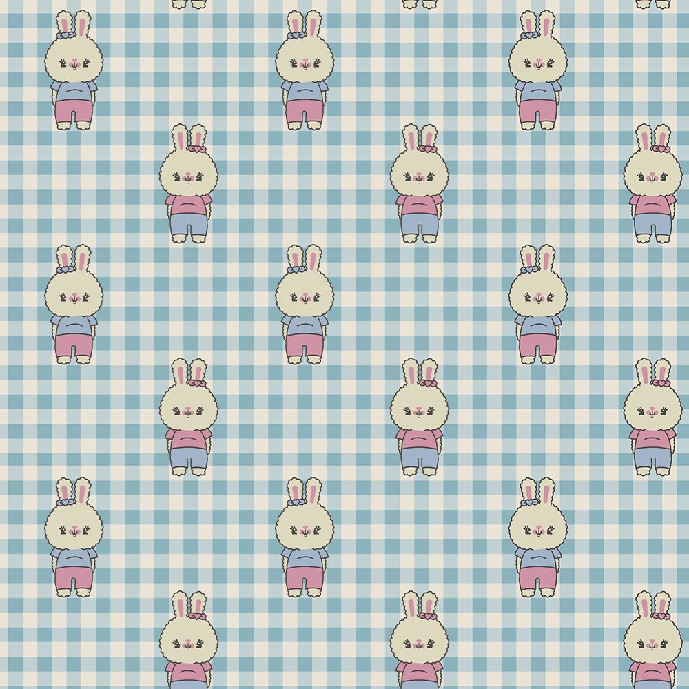 Tricoline estampado coelhinho kawaii azul