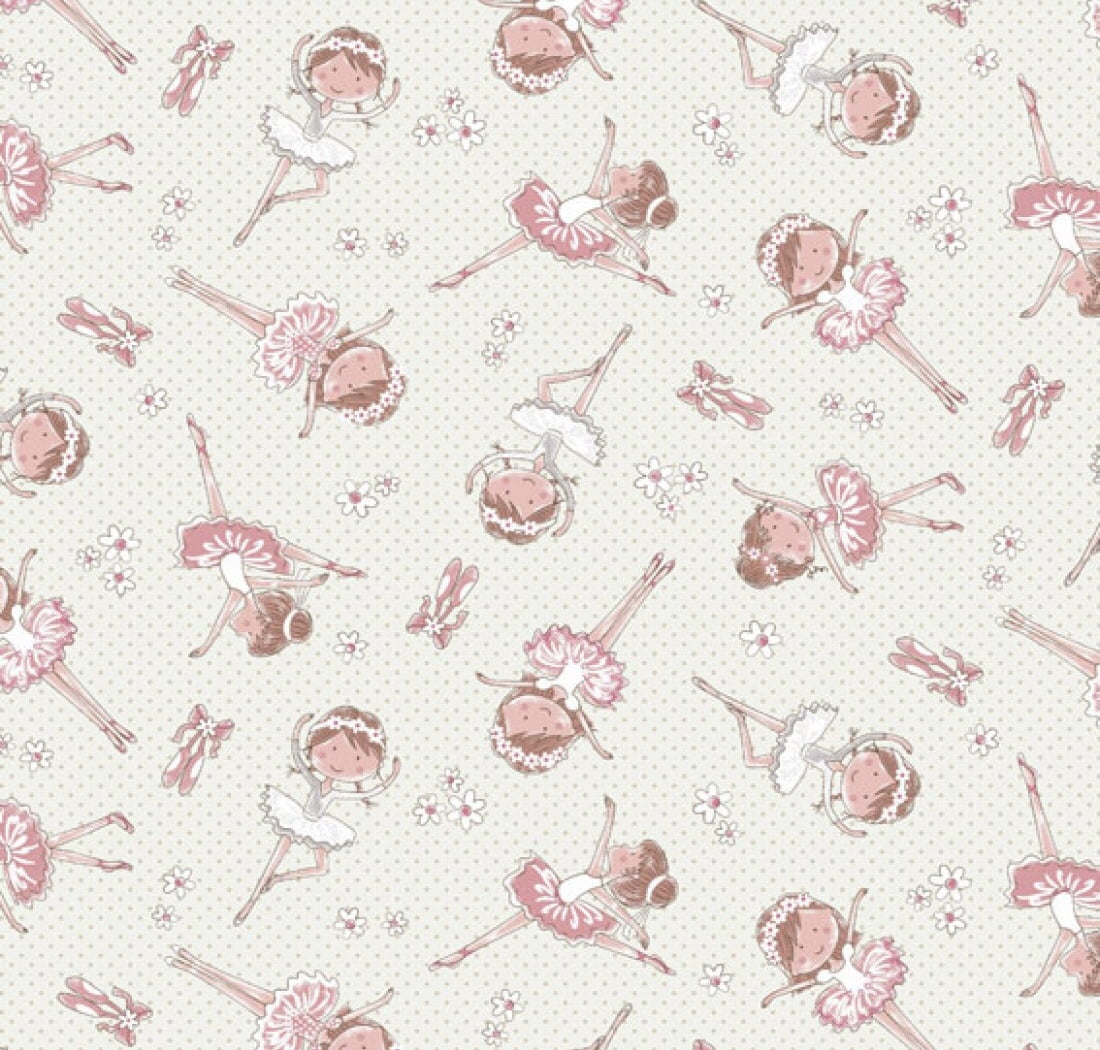 Tricoline estampado mini bailarinas creme