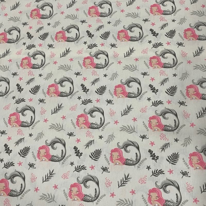 Tricoline estampado sereias fundo bege 