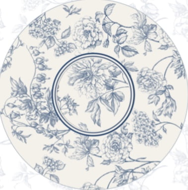 Tricoline estampa digital painel sousplats toile de jouy floral blue