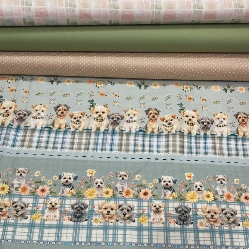 Kit de tricoline barrado cachorrinho - CORTES 0,55m x 1,50m  