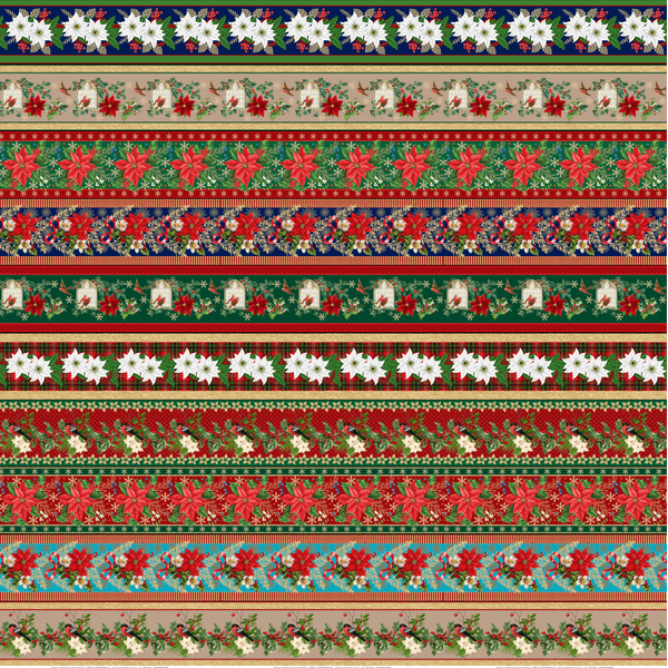 Tricoline estampa digital barrado flores natalinas  - CORTES 0,55m x 1,50m