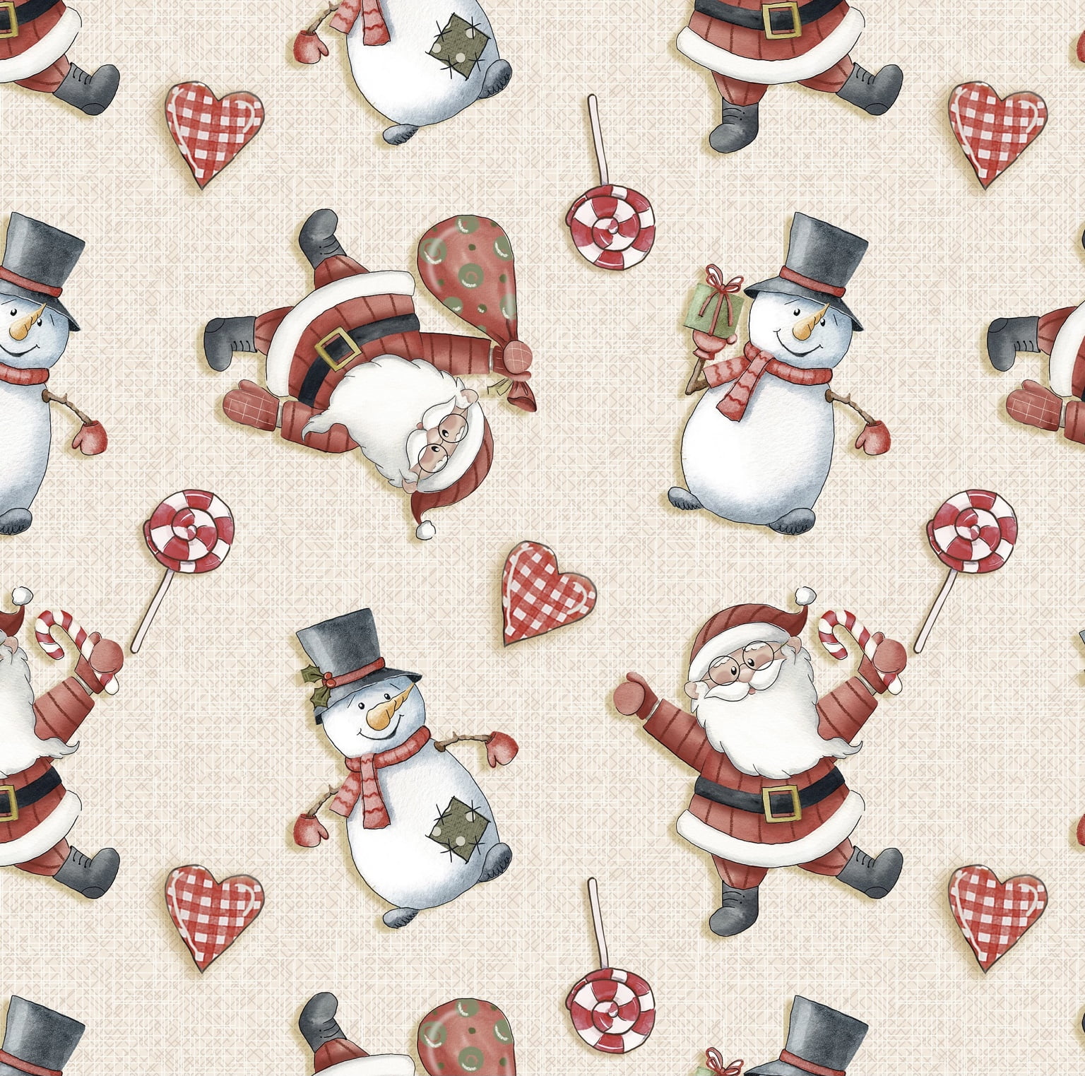 Tricoline estampa digital noel e snow fundo bege