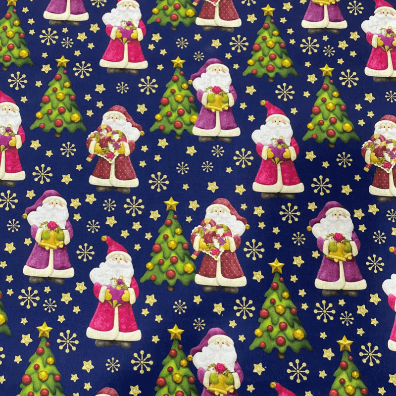 Tricoline estampa digital papai noel fundo azul