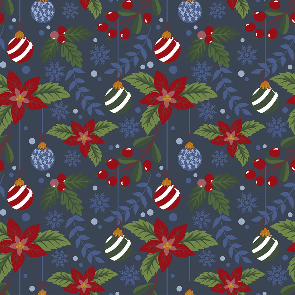Tricoline estampado original christmas bolas com fundo azul
