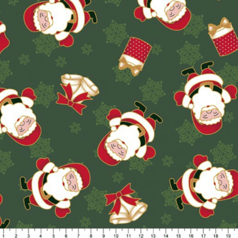 Tricoline estampado papai noel fundo verde