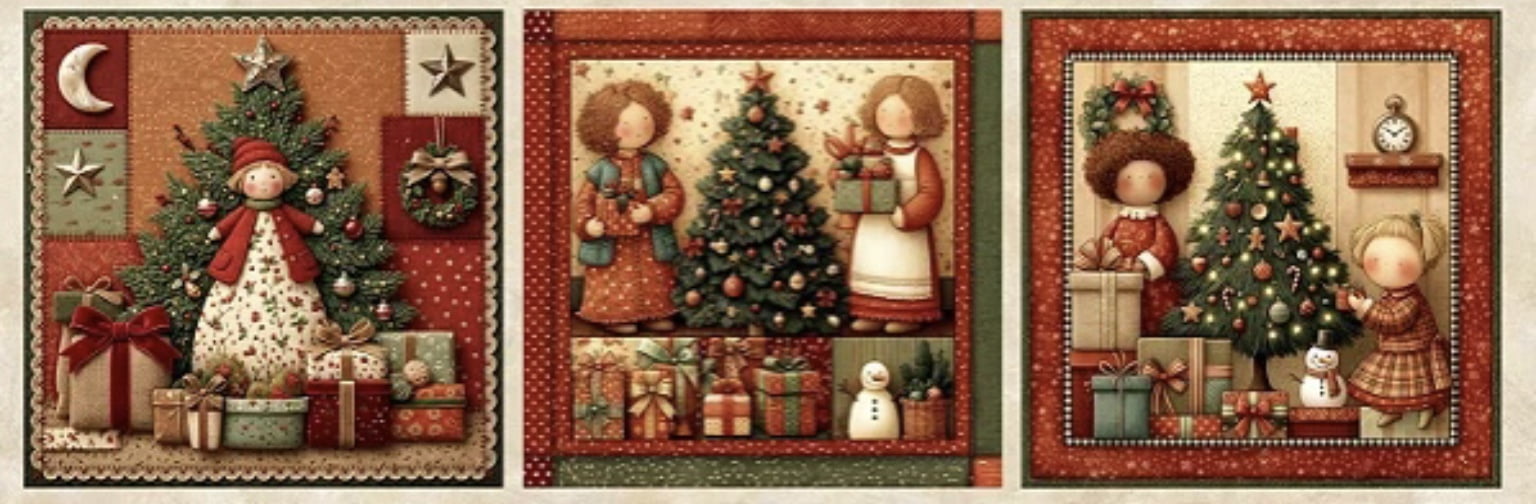 Tricoline estampa digital painel meninas e árvores de natal  