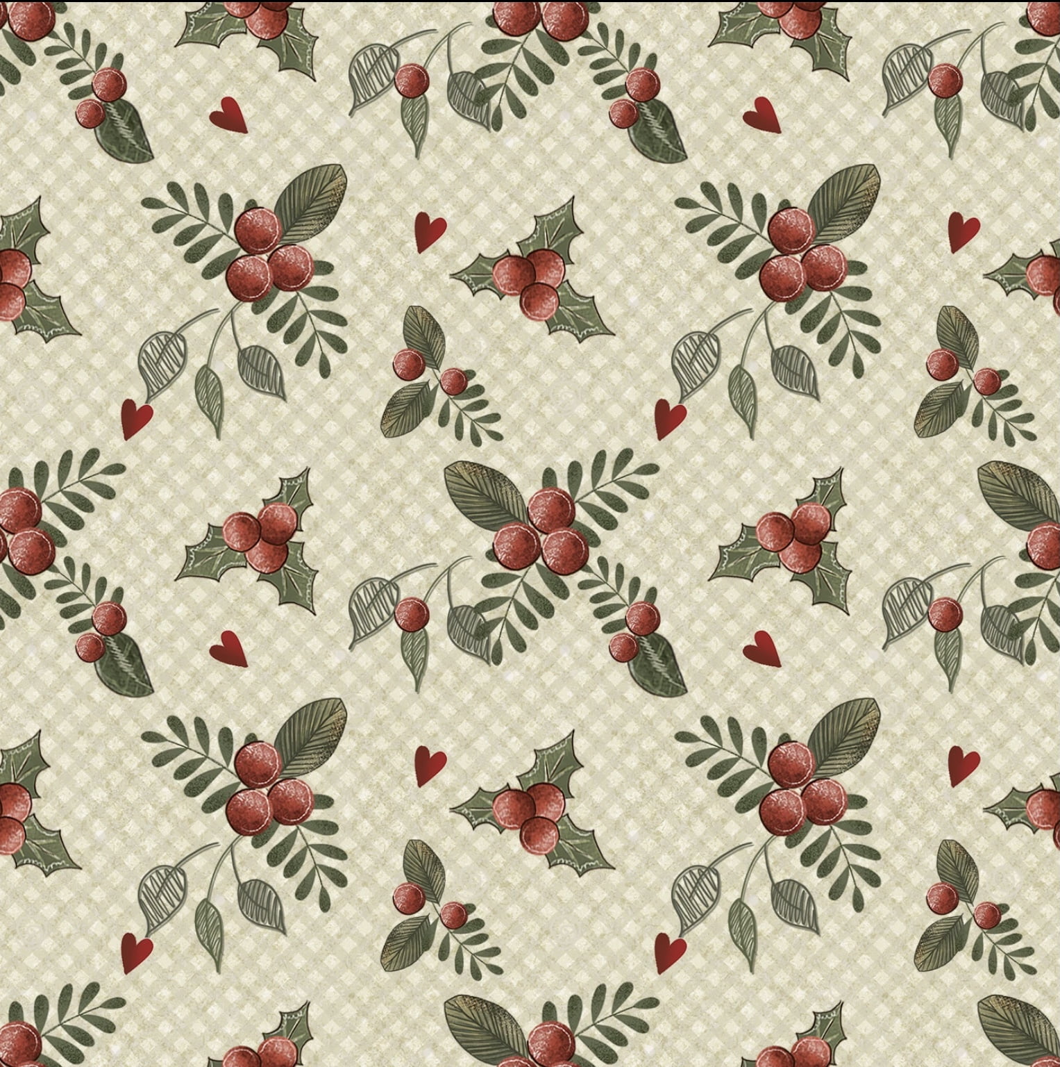 Tricoline estampa digital azevinhos fundo bege