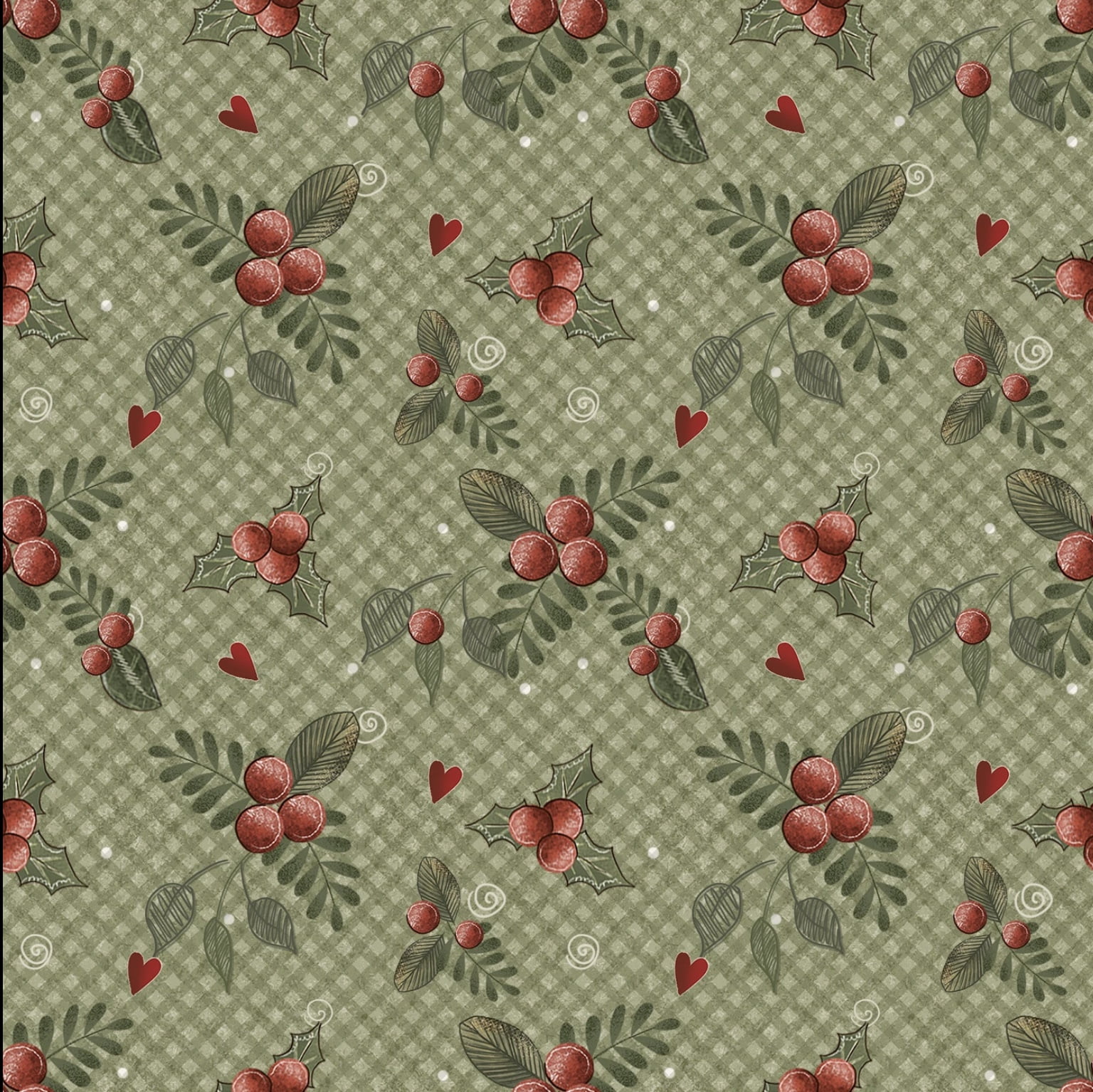 Tricoline estampa digital azevinhos fundo verde 