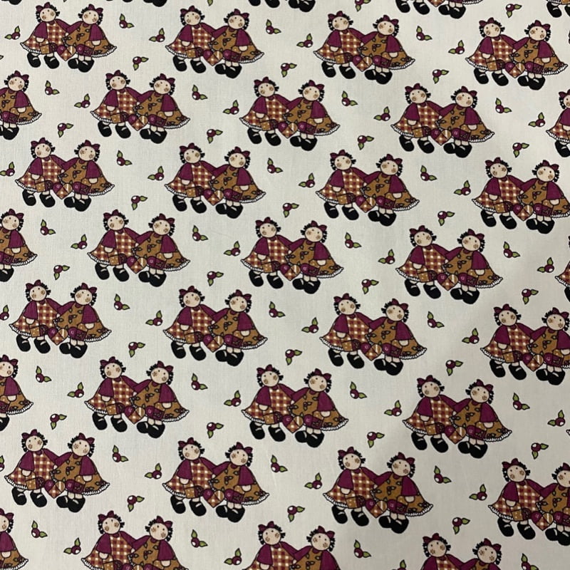 Tricoline estampado meninas e coração junino