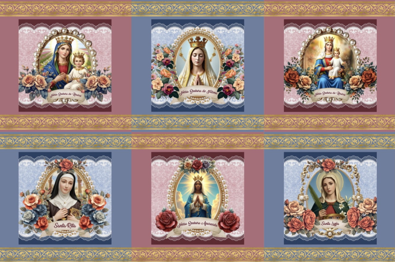 Tricoline estampa digital almofadas Santíssima 