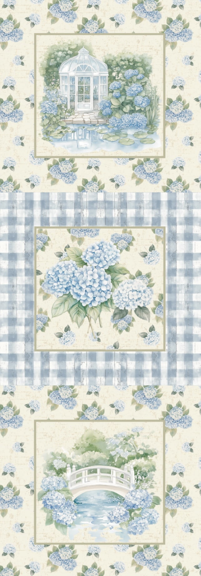 Tricoline estampa digital painel almofadas hortênsias 