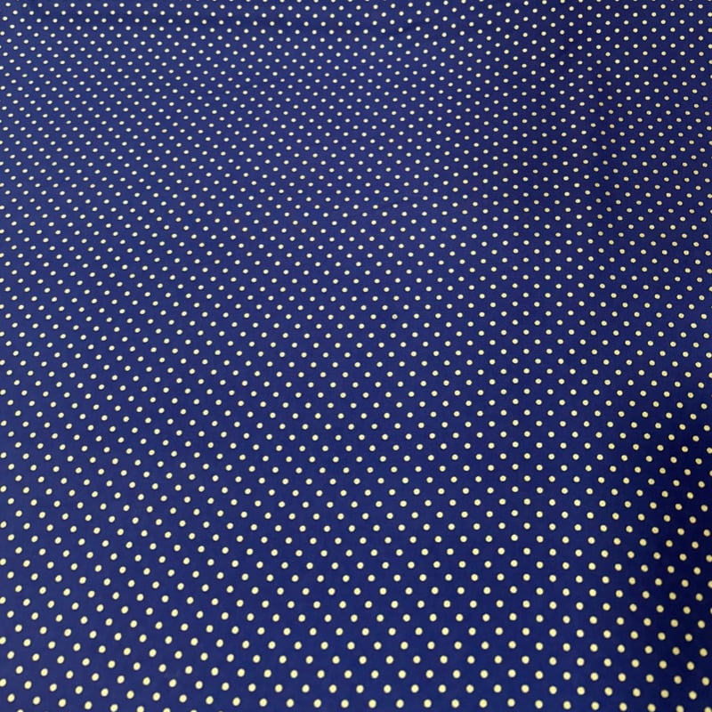 Tricoline estampado bolinhas douradas fundo azul 