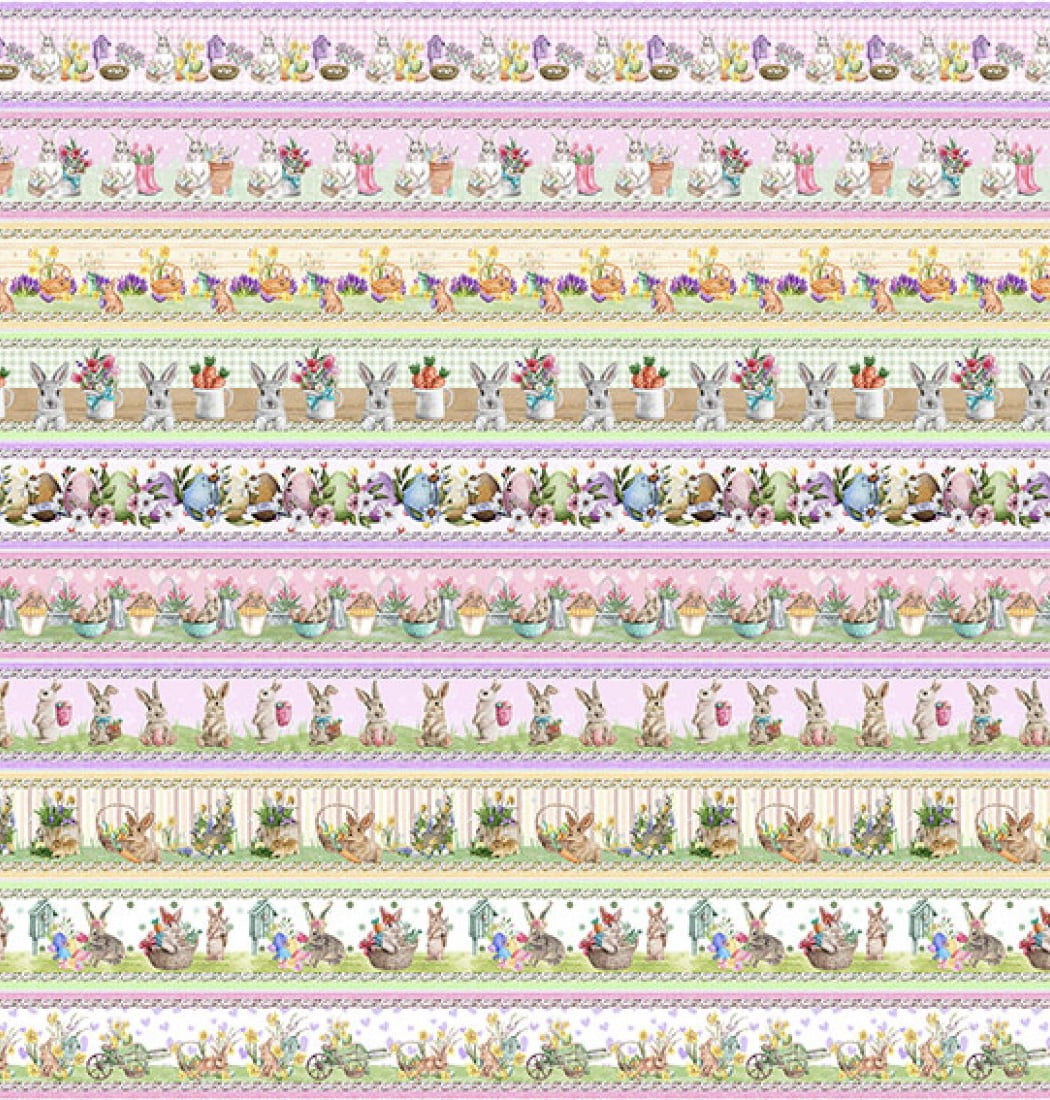 Tricoline estampa digital barrado coelhos fofos