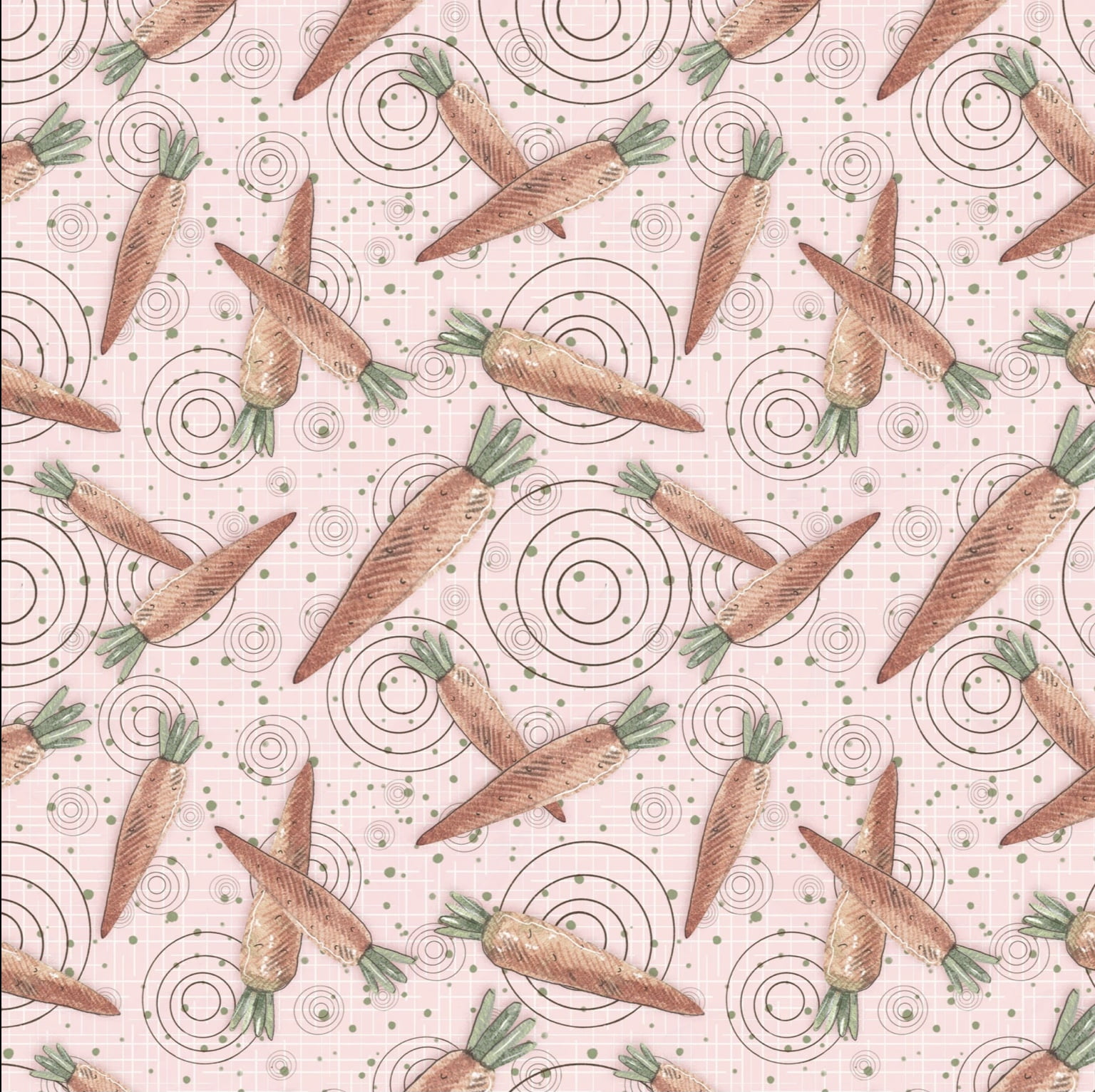 Tricoline estampa digital mini cenouras fundo rosa