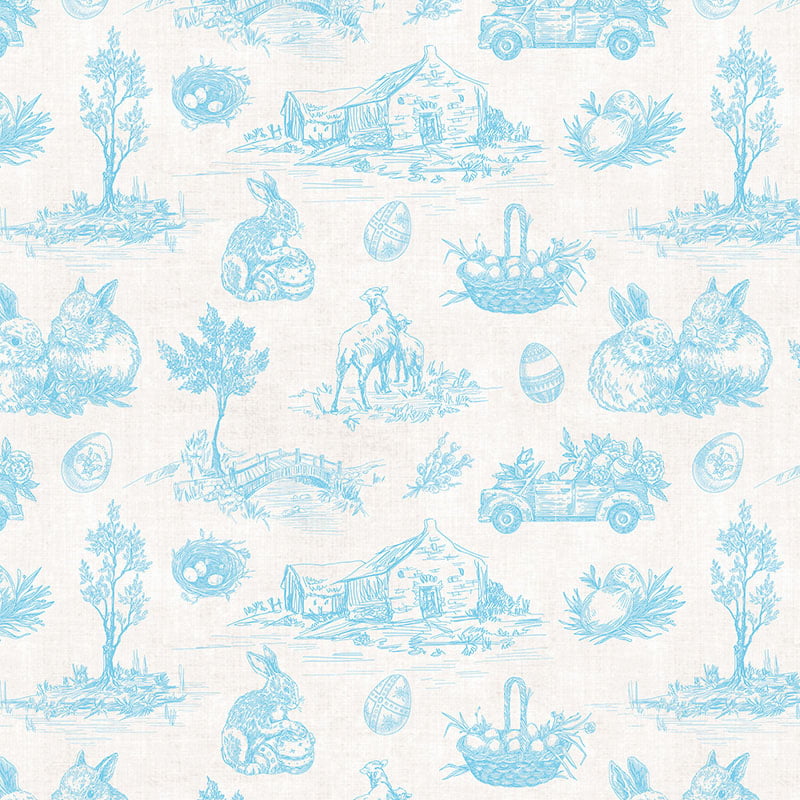 Tricoline estampa digital toile de jouy coelho azul