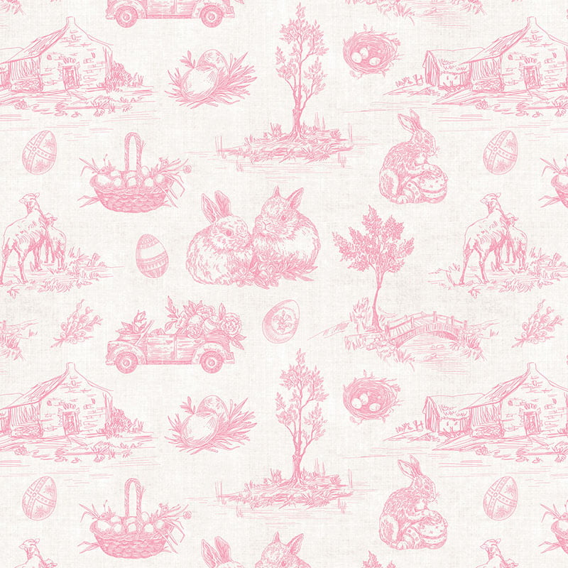 Tricoline estampa digital toile de jouy coelho rosa