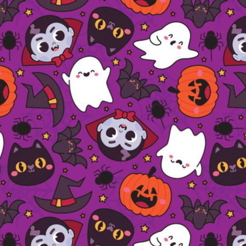 Tricoline estampa digital Halloween fundo roxo  