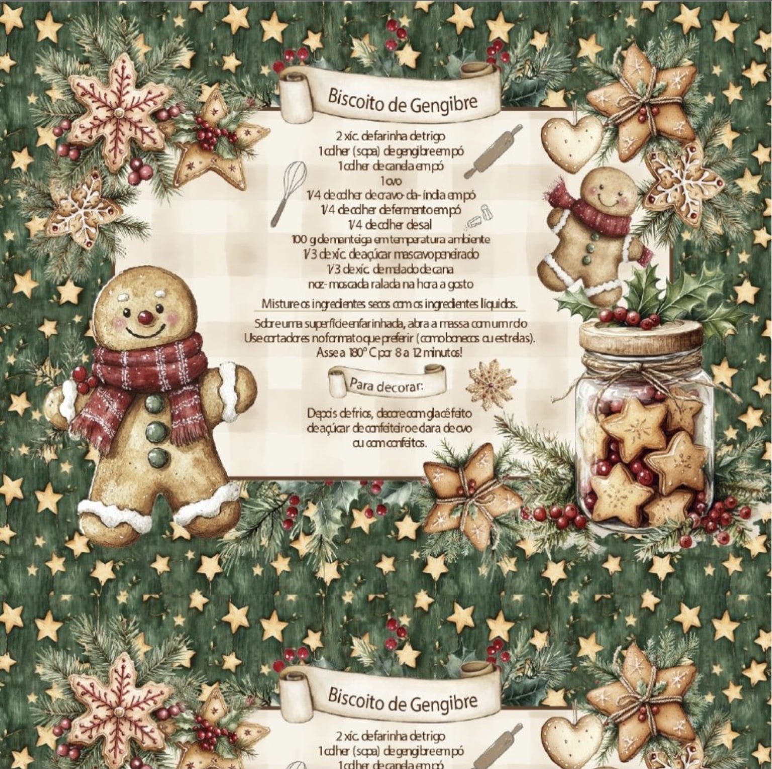 Tricoline estampa digital americano natal ginger