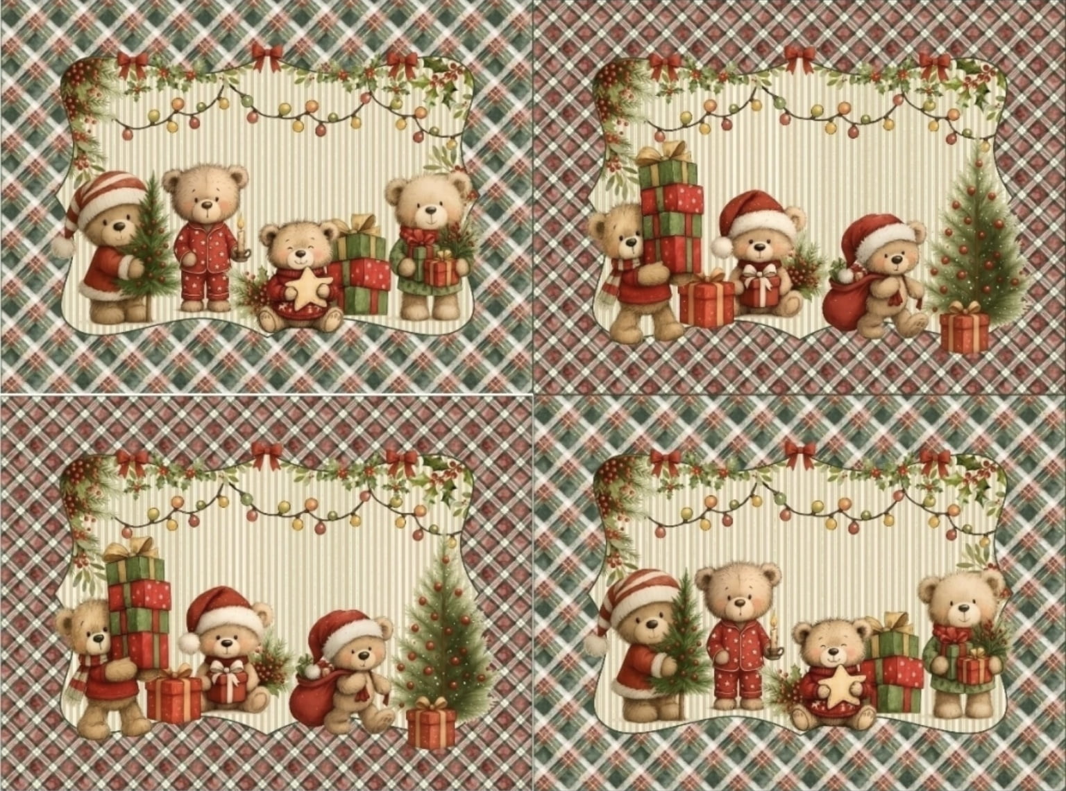 Tricoline estampa digital americano natal ursos 
