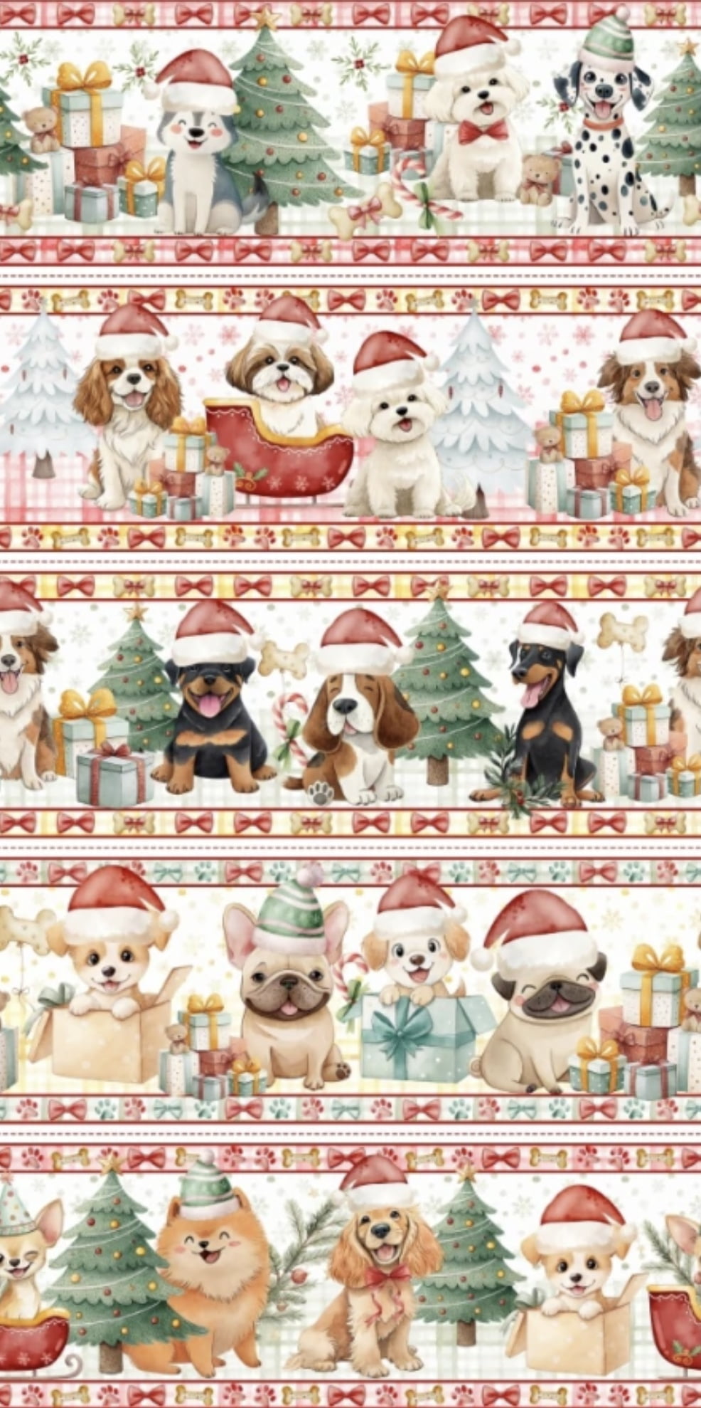 Tricoline estampa digital barrado dogs natal - CORTES 0,55m x 1,50m 