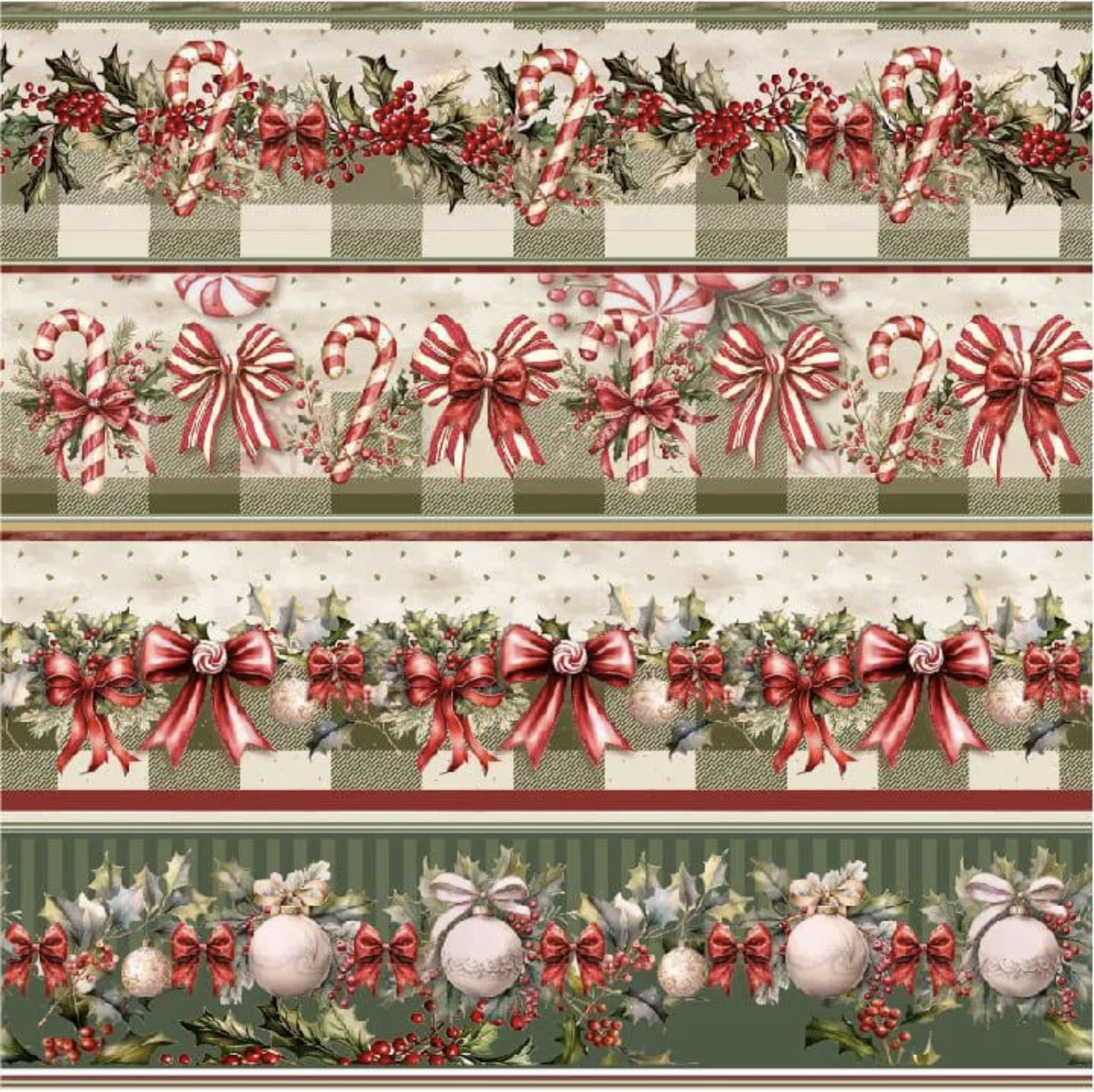 Tricoline estampa digital barrado laços de natal - CORTES 0,55m x 1,50m