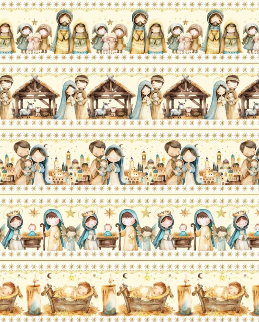 Tricoline estampa digital barrado nascimento de Jesus - CORTES 0,55m x 1,50m