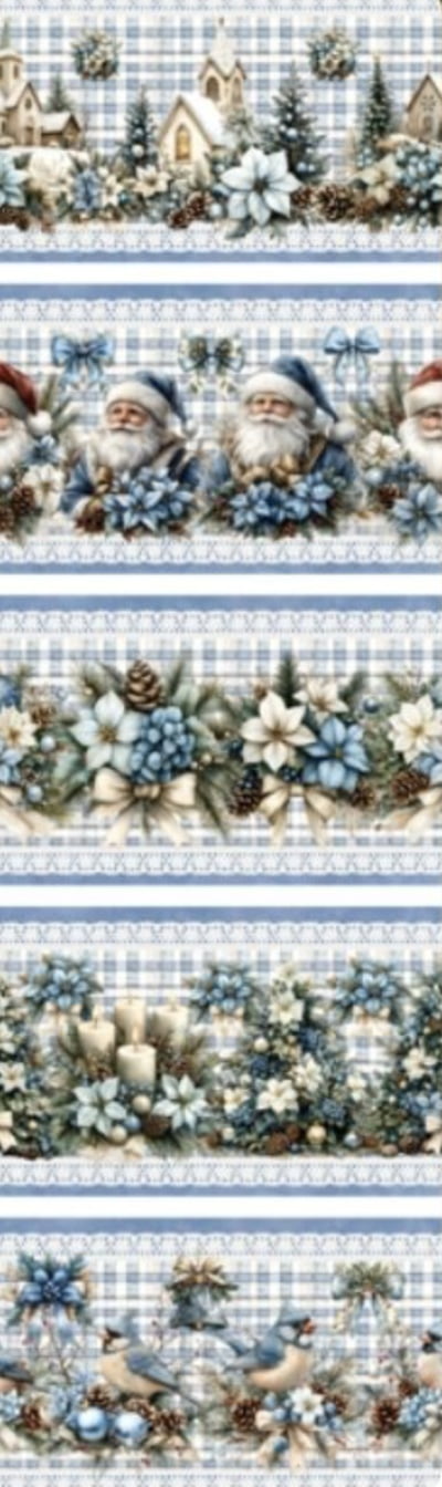 Tricoline estampa digital barrado natal azul e branco - CORTES 0,55m x 1,50m