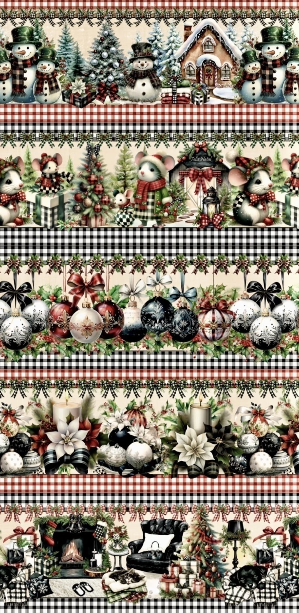 Tricoline estampa digital barrado natal elegante - CORTES 0,55m x 1,50m