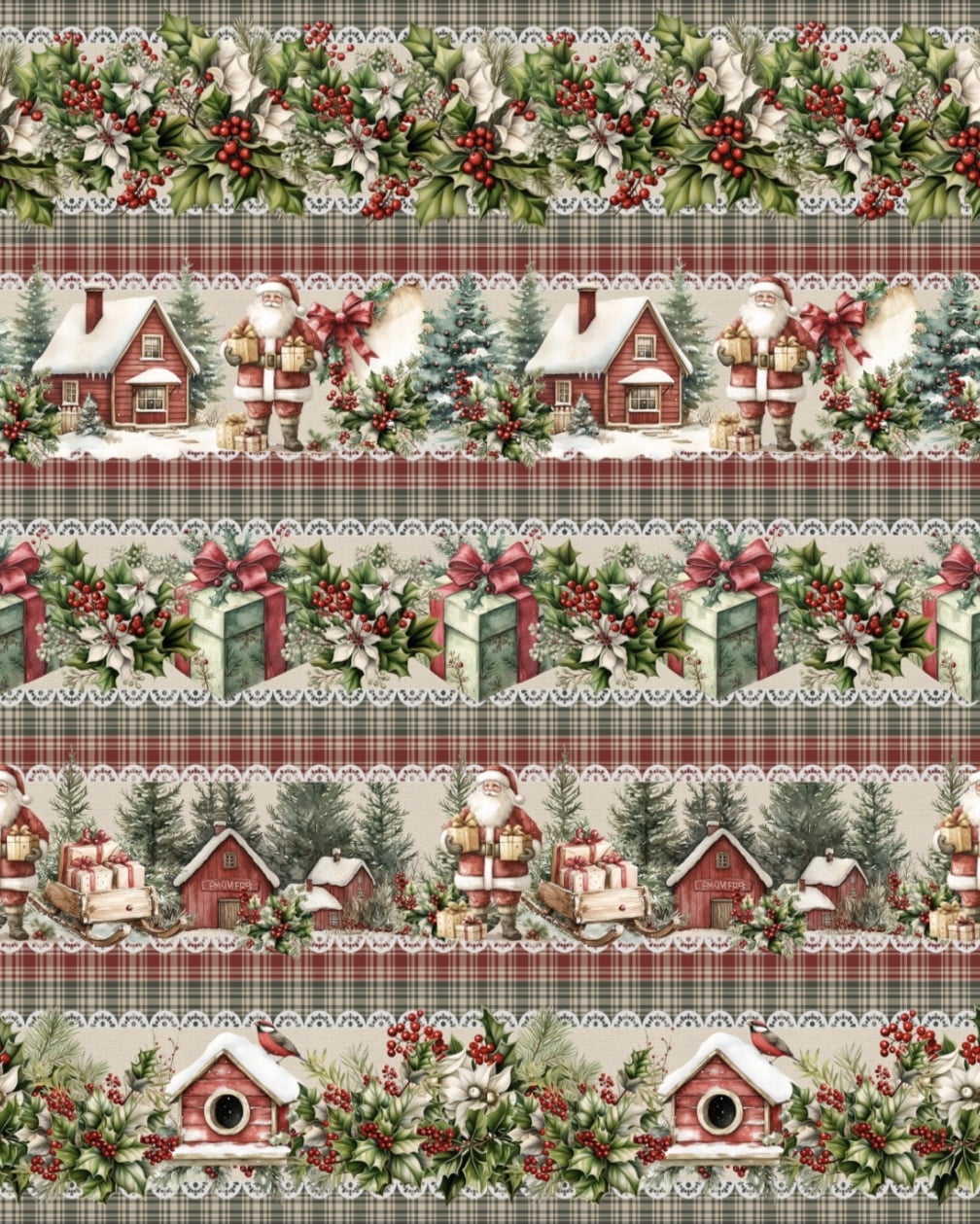 Tricoline estampa digital barrado natal gentil - CORTES 0,55m x 1,50m