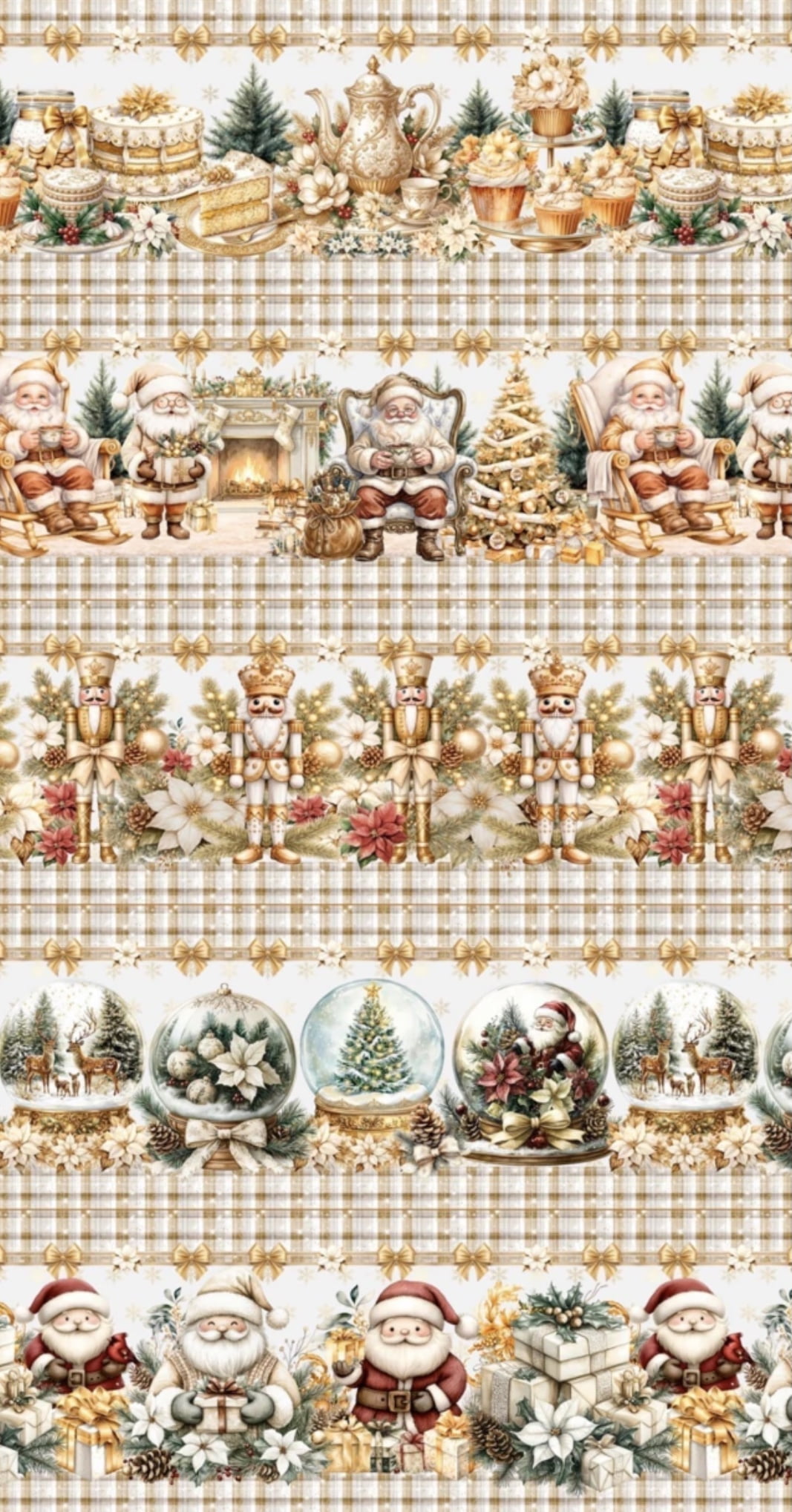 Tricoline estampa digital barrado natal Gold - CORTES 0,55m x 1,50m  
