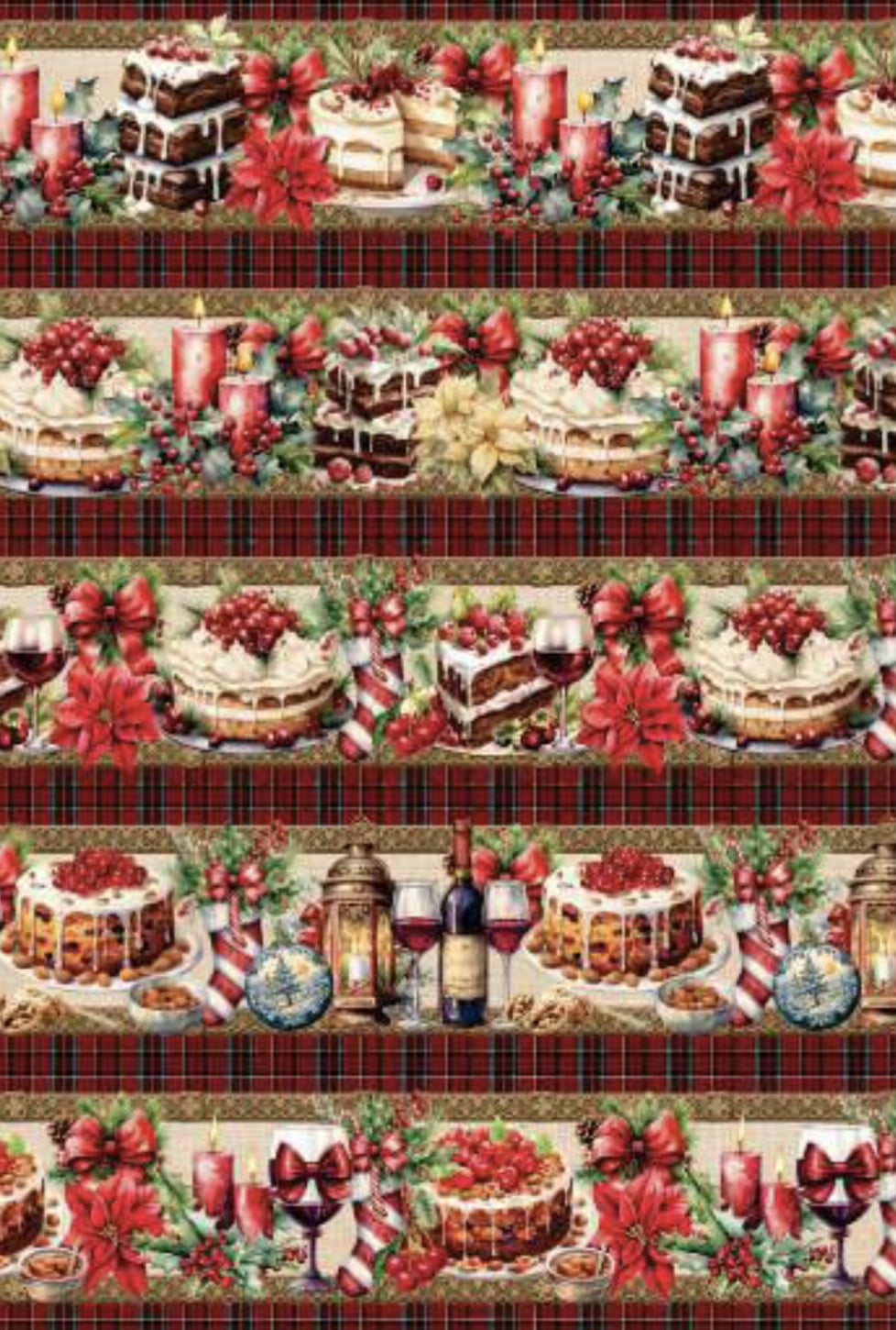 Tricoline estampa digital barrado natal gourmet  - CORTES 0,55m x 1,50m