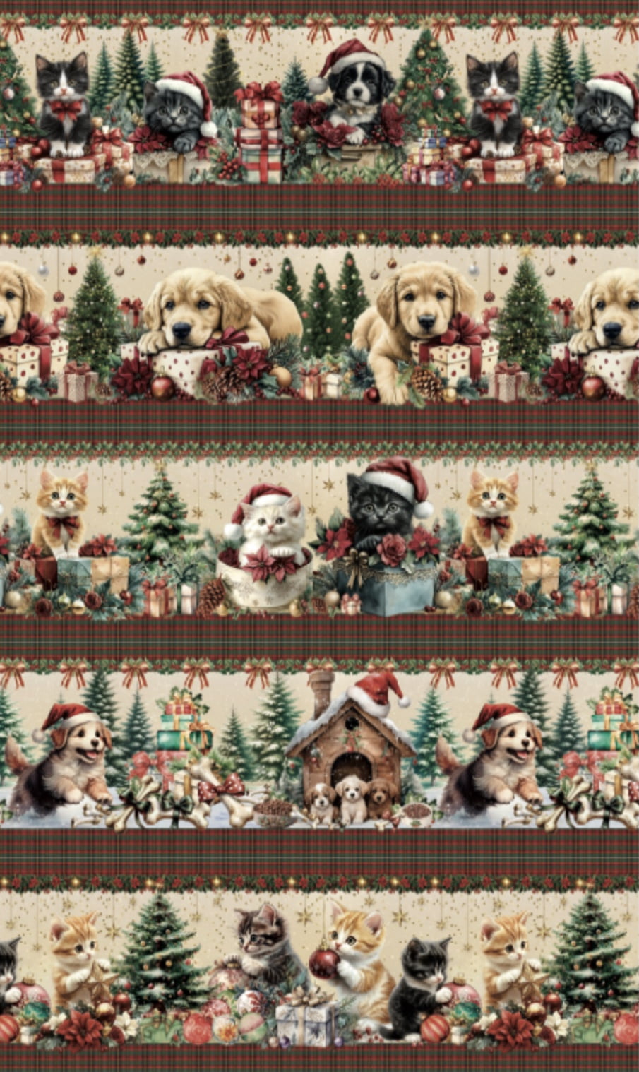 Tricoline estampa digital barrado natal pet - CORTES 0,55m x 1,50m