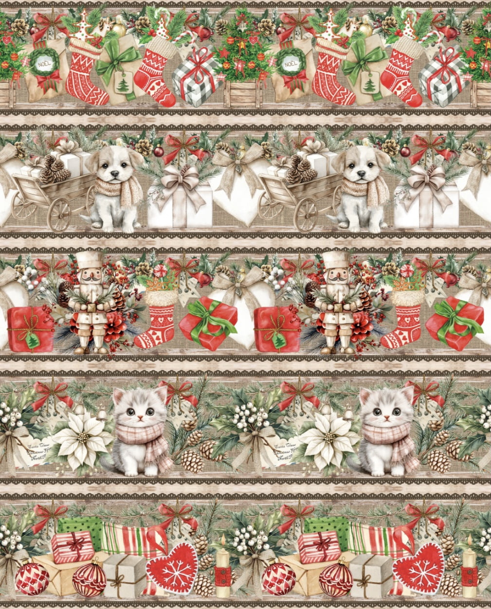 Tricoline estampa digital barrado natal rústico - CORTES 0,55m x 1,50m