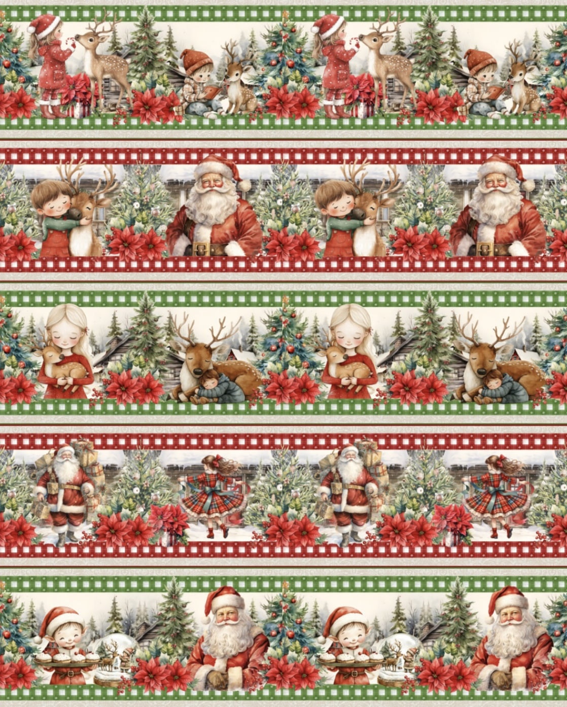 Tricoline estampa digital barrado natal tradicional - CORTES 0,55m x 1,50m
