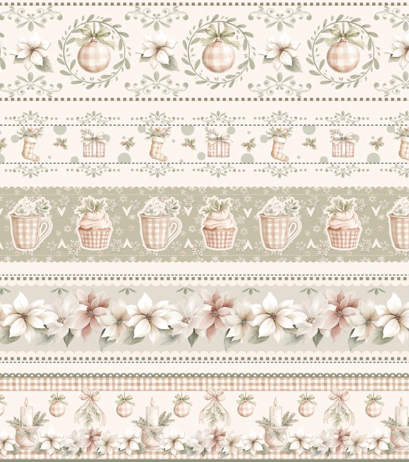 Tricoline estampa digital barrado natal vintage - CORTES 0,55m x 1,50m