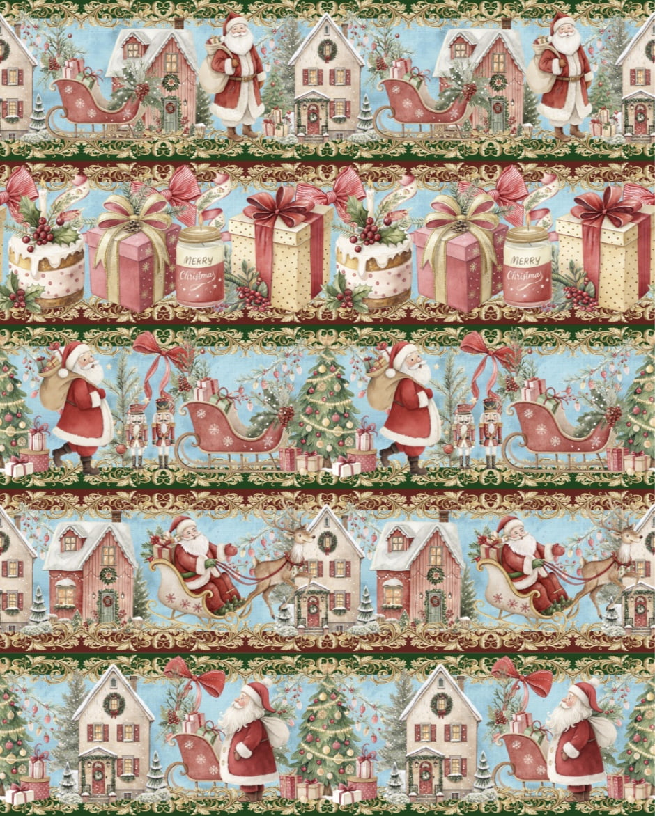 Tricoline estampa digital barrado papai noel fundo azul - CORTES 0,55m x 1,50m