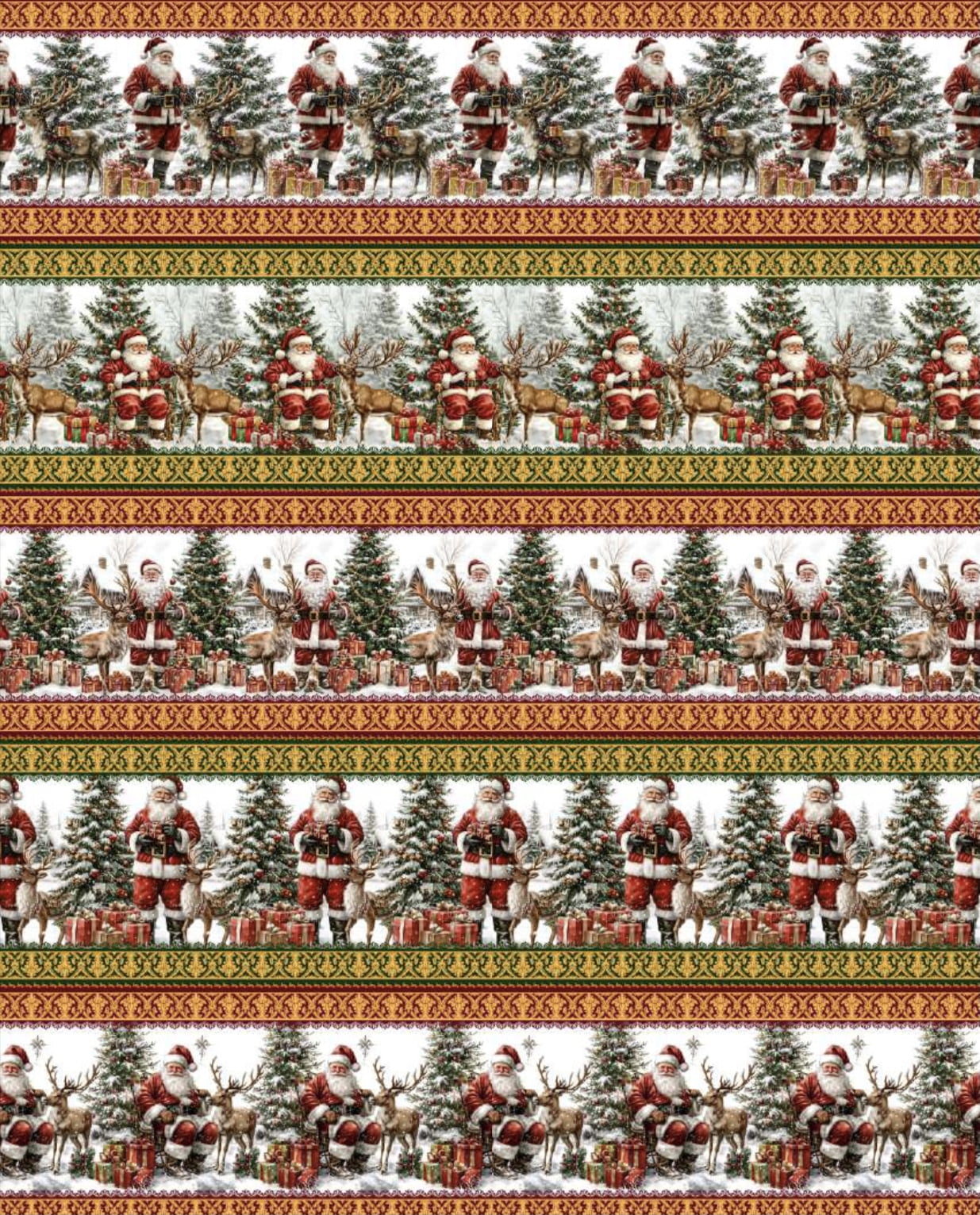 Tricoline estampa digital barrado papai noel na floresta - CORTES 0,55m x 1,50m