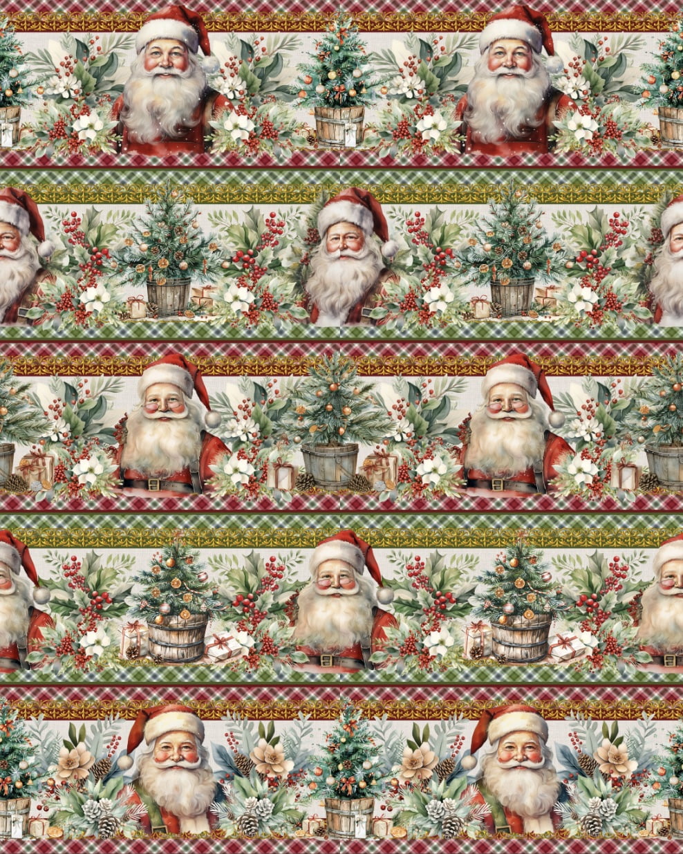 Tricoline estampa digital barrado papai noel tradicional - CORTES 0,55m x 1,50m
