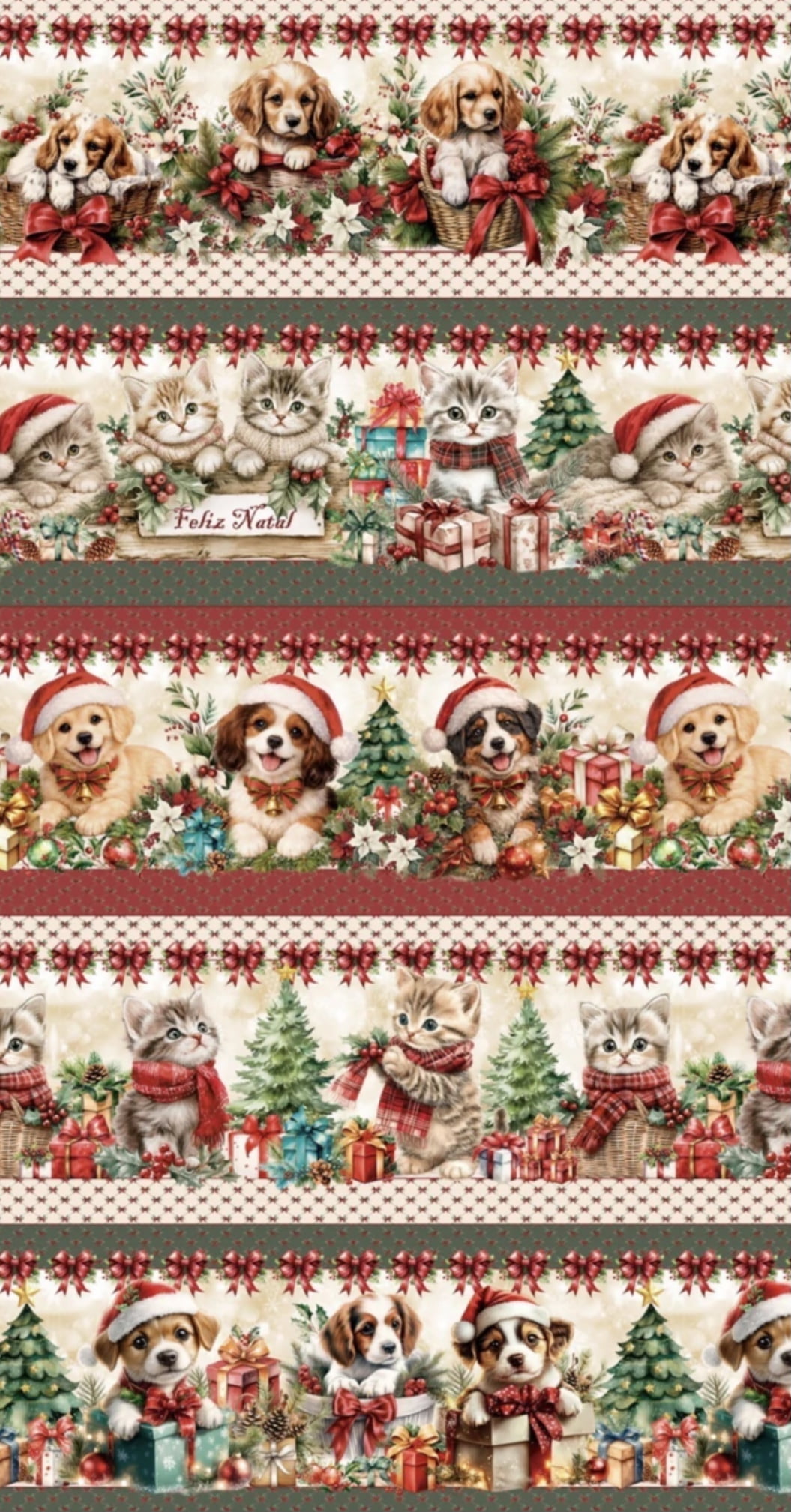 Tricoline estampa digital barrado pets natal - CORTES 0,55m x 1,50m 