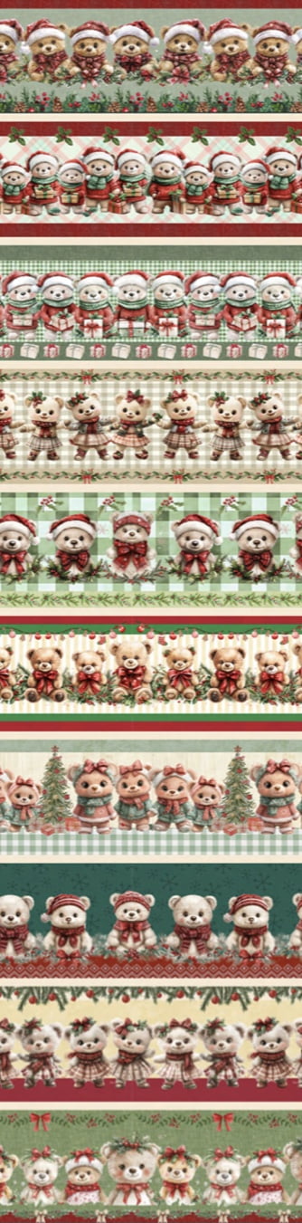 Tricoline estampa digital barrado ursinhos natal - CORTES 0,55m x 1,50m