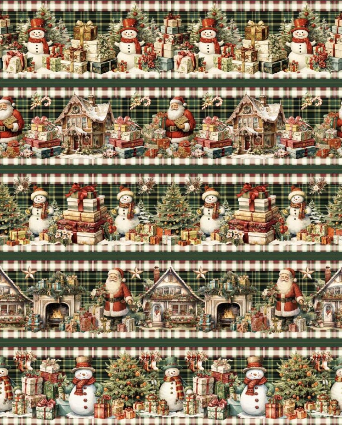 Tricoline estampa digital barrado villa do papai noel - CORTES 0,55m x 1,50m