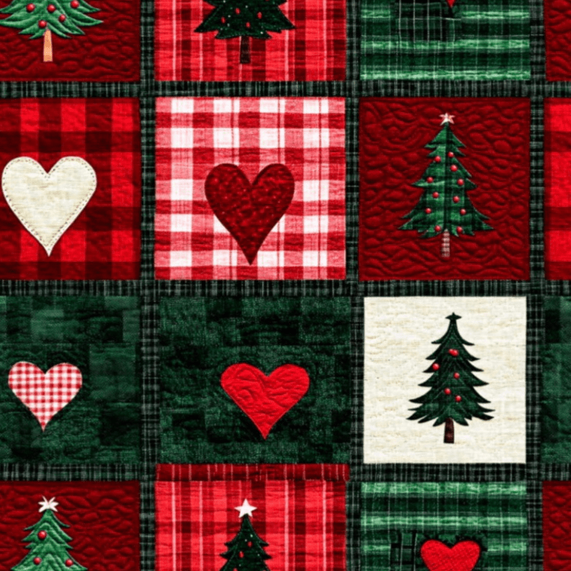 Tricoline estampa digital natal hearts and trees