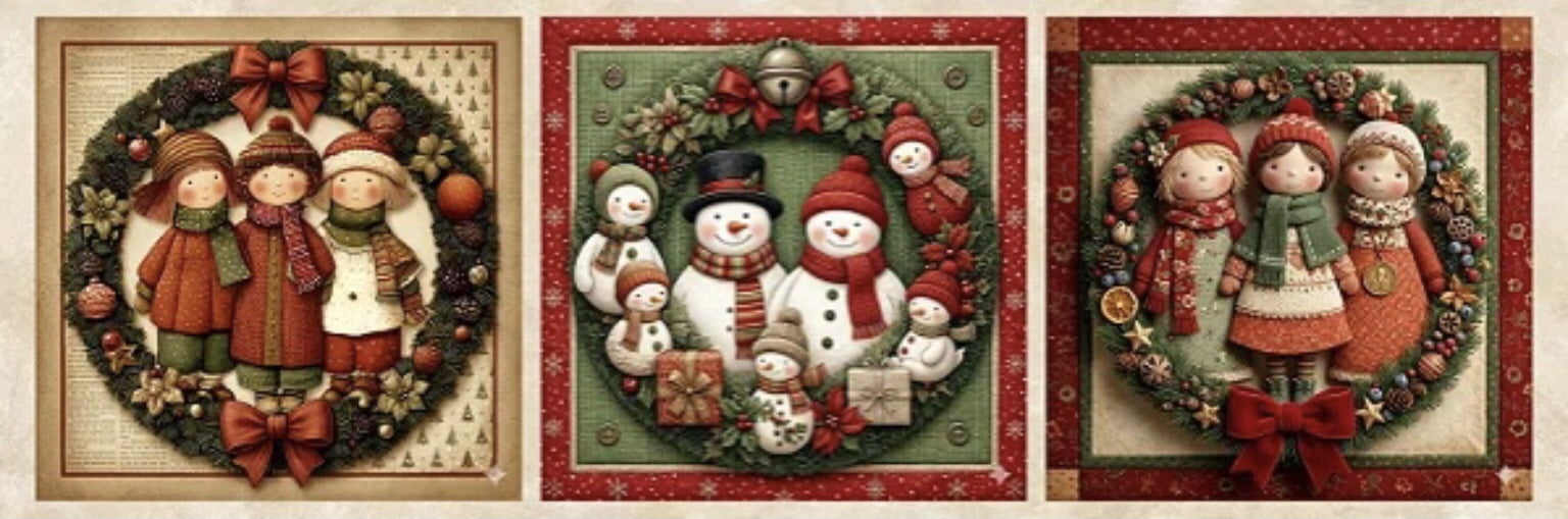 Tricoline estampa digital painel meninas e guirlandas de natal