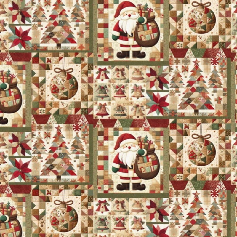 Tricoline estampa digital patchwork papai noel