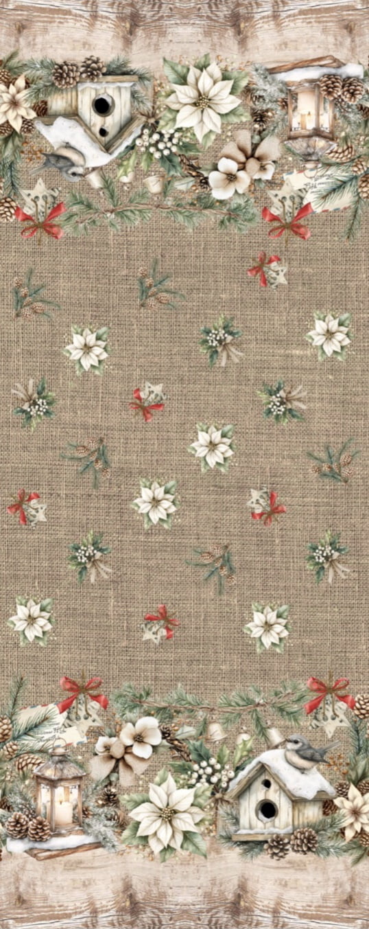 Tricoline  estampa digital toalha de mesa natal rústico 