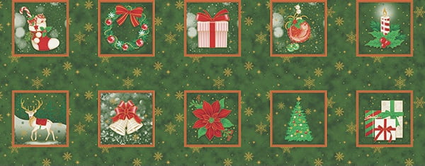 Tricoline estampado blocos de natal fundo verde 